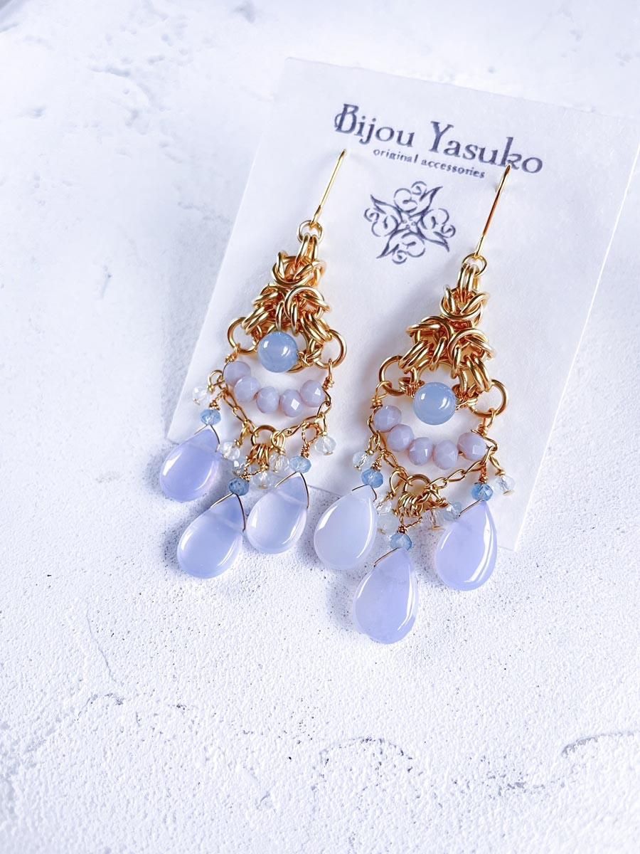 ブルー カルセドニー ピアス・イヤリング 青 天然石 ピアス 揺れる