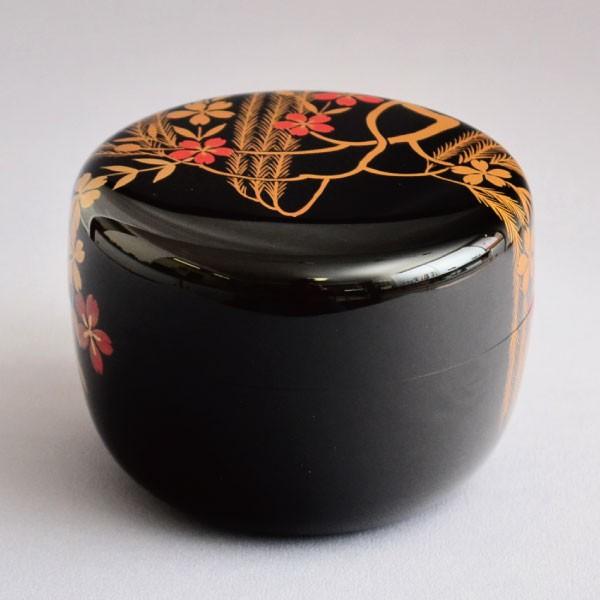 茶道具 棗 筑城筑良作 柳桜蒔絵 大平棗 木製・本漆塗・切合口 : 茶道具