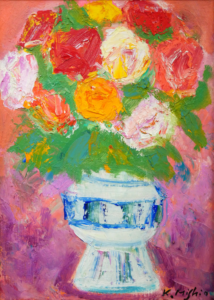 三塩清巳「バラ」油絵・F4号 絵画買取・販売の小竹美術