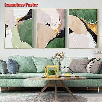 Amazon.co.jp: 抽象的な緑のウォールアート キャンバス セージグリーン