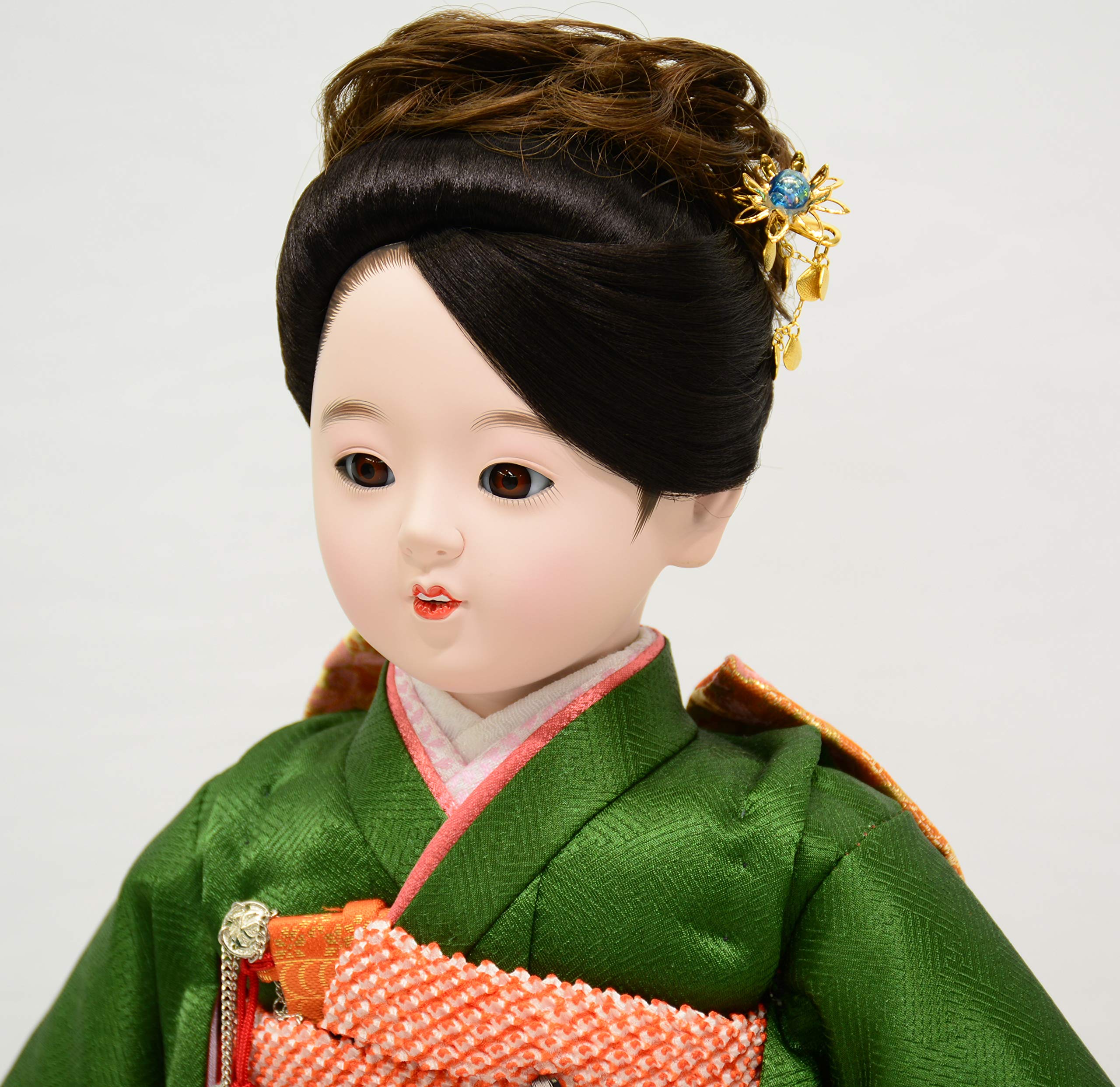 Amazon | 市松人形 愛ちゃん 10号 (金彩友禅（緑）) | 市松人形