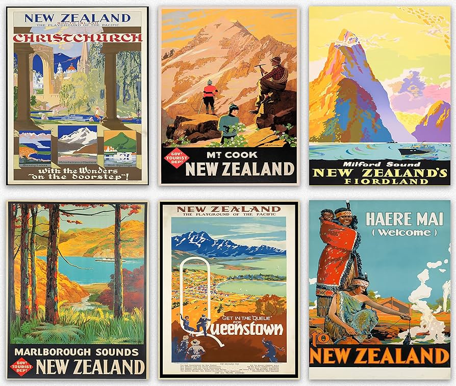 New Zealand Vintage Travel Posters Room Aesthetic Art Wall Decor