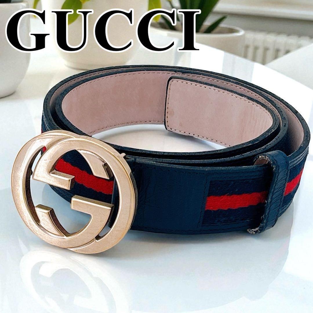 希少GUCCI/ベルト/シェリーライン/インターロッキング/レザー/M918T