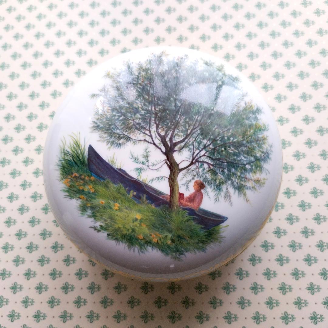 マイセン Meissen 1900-1910年頃 川辺の風景 ボンボニエル