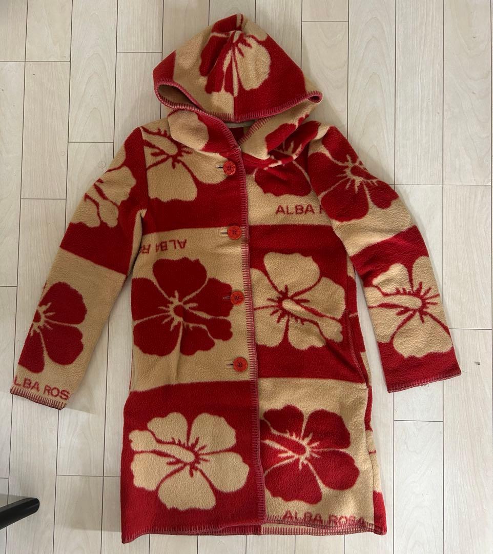 アルバローザ ALBAROSA 升目コート 赤ミドル丈