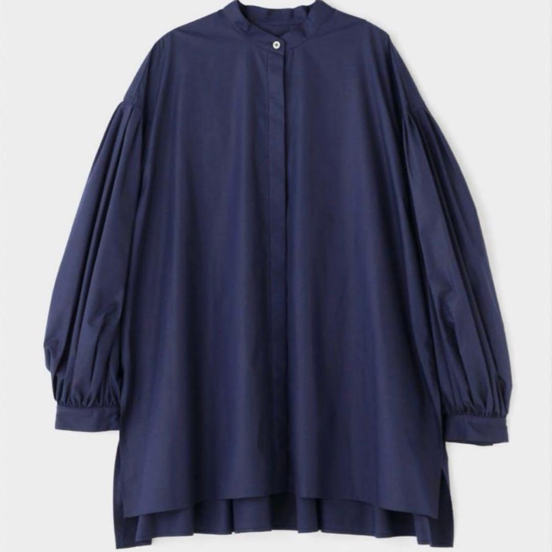 美品✨ルフィル ライトタイプライター ギャザーブラウス 比翼ボタン ネイビー